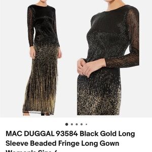 Mac Duggal Black and Gold Long Sleeve Gown